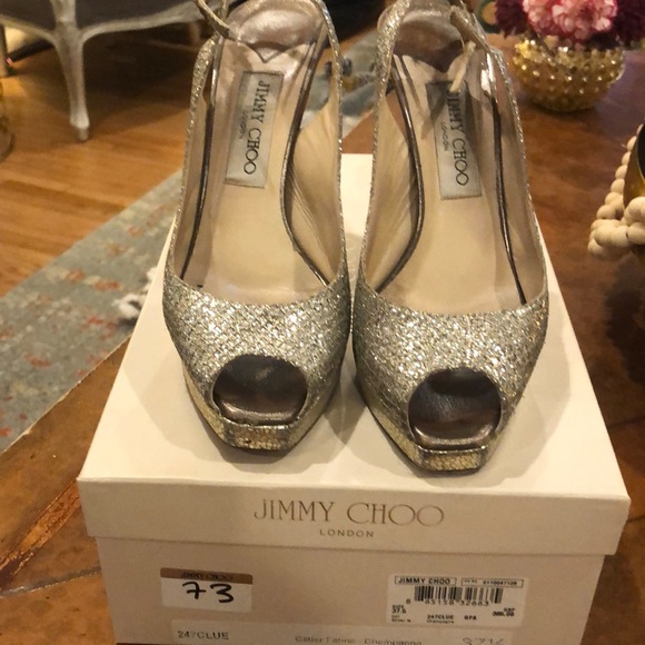 Jimmy Choo Glitter Champagne Clue Heels 7 - Picture 1 of 10